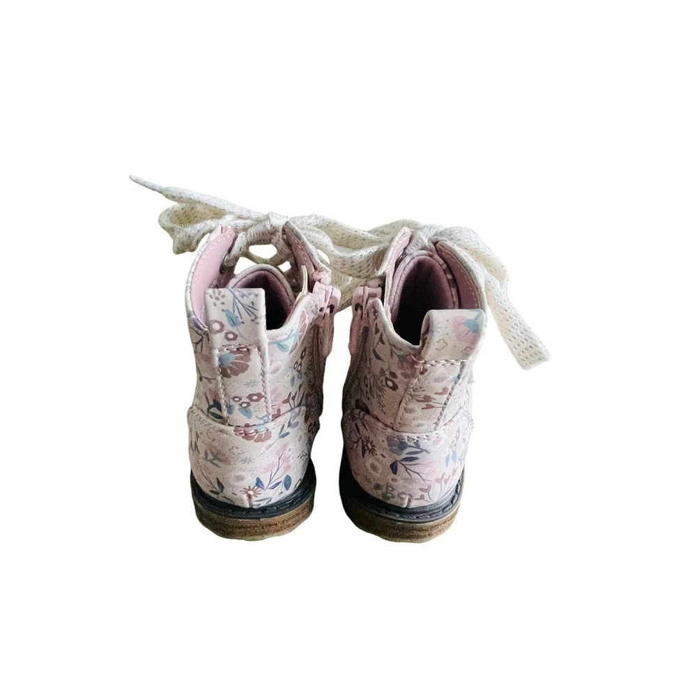 Cat & Jack Toddler Girls Floral Combat Boots Pink Blue Flower Size‎ 5 Zip Up